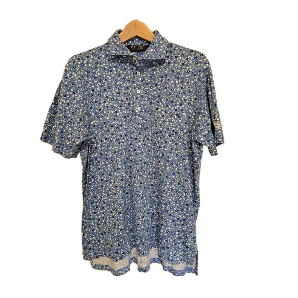 Polo Golf Ralph Lauren Blue Floral Short Sleeve Cotton Polo Mens Large PGA Champ